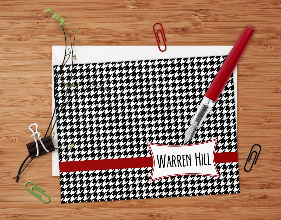 Houndstooth Plaid Set of 8 CUSTOM Personalized Flat Note Cards