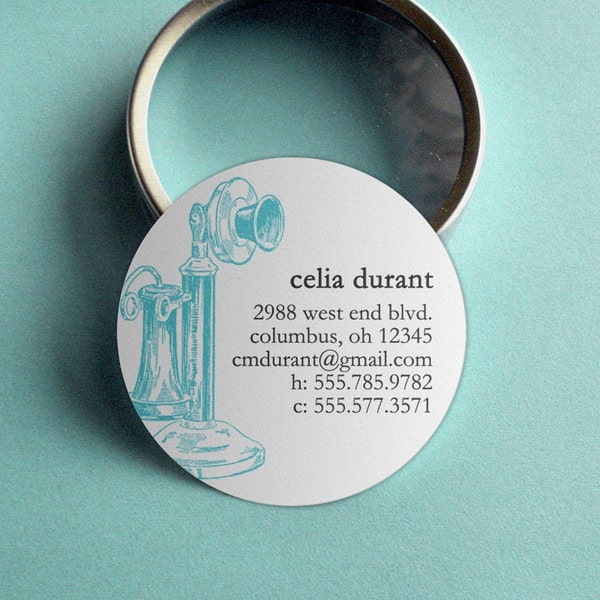 Vintage Candlestick Telephone - 50 CUSTOMIZABLE Calling Cards/ Business Cards/ Tags in Tin