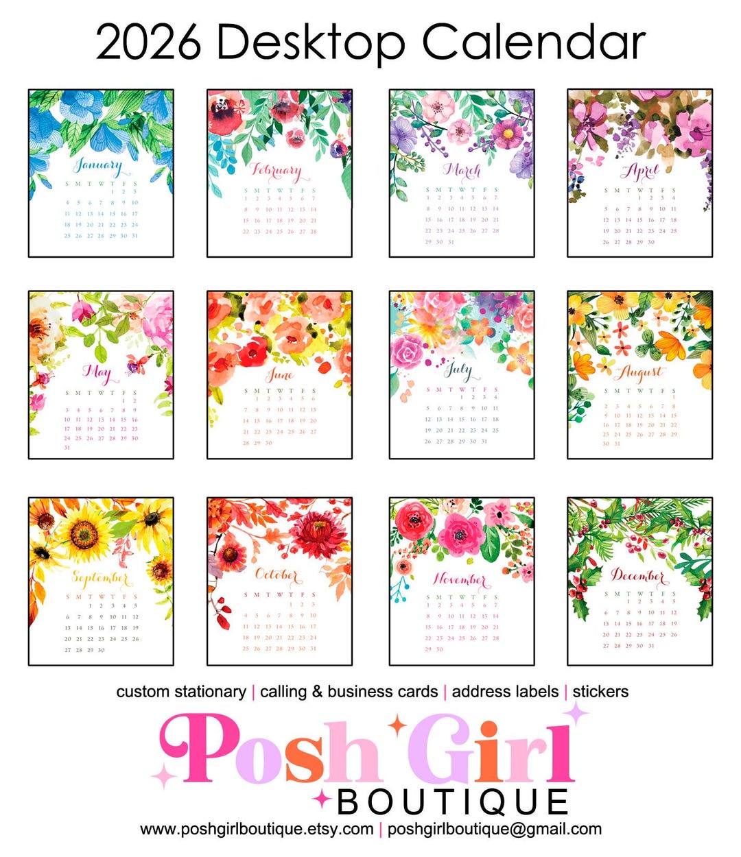 2026 Desk Calendar - Watercolor Floral Designs With Clear Case - Etsy