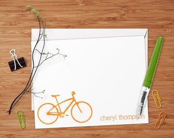 Retro Bicycle - Set of 8 CUSTOM Personalized Flat Note Cards/ Stationery