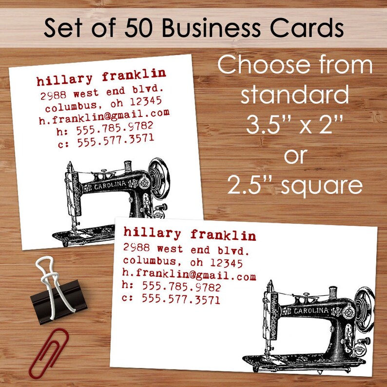 Vintage Sewing Machine Set of 8 CUSTOM Personalized Flat Note Cards/ Stationery image 5