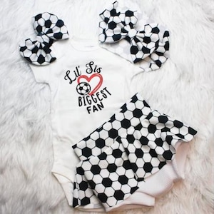 Lil Sis Soccer Skirted Bummy, Girls Soccer Bow. Soccer Baby Bummies, Soccer Bows and Head Wraps, Soccer Outfit, Baby Girl