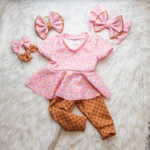 Streuen Sie Baby-Schößchen-Top, Waffeltüten-Hose, Eiswaffel-Schleife für Babymädchen, Eis-Geburtstag, zwei süße Kuchen zerschlagen, süßes ein Kostüm