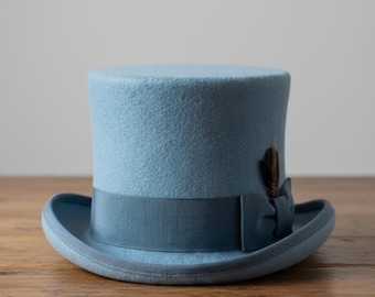 Handmade Light  Wool Felt  Hat – Blue  Top Hat Victorian Style