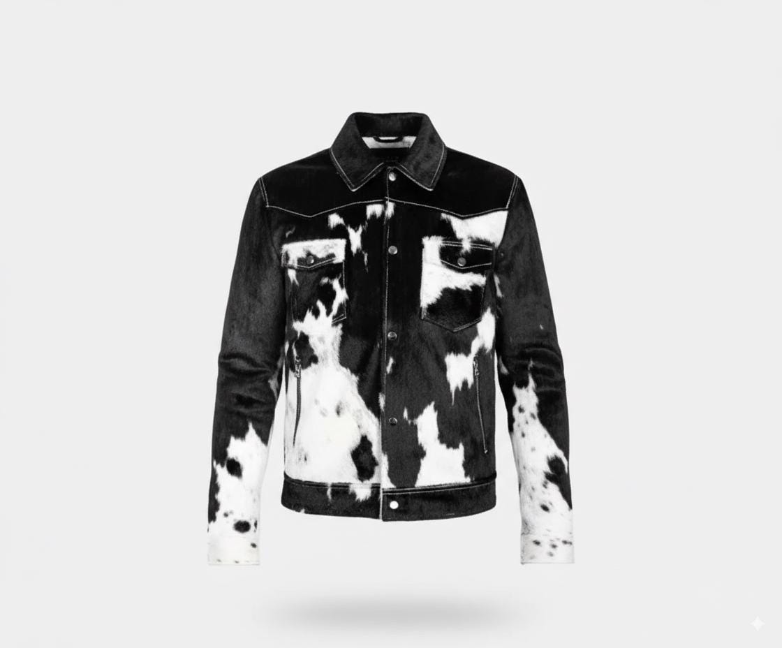 Handmade Cowhide Leather Jacket – Black and White Hair-on Hide