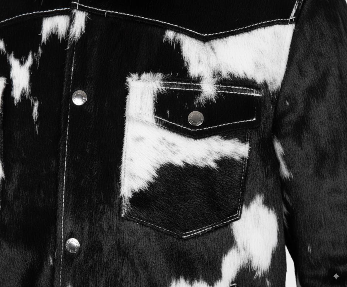 Handmade Cowhide Leather Jacket – Black and White Hair-on Hide