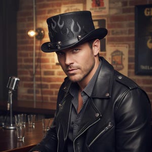 Black Gothic Flame Skull Top Hat Handmade Victorian Steampunk Cosplay Costume