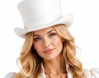 Handmade White Leather Top Hat – Steampunk Wedding Groom Gift