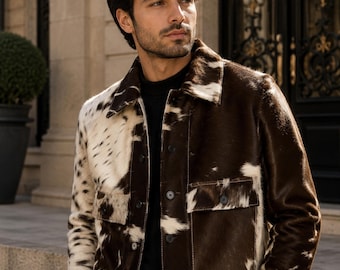 Handmade Cowhide Leather Western Jacket: Real Hair-On Hide