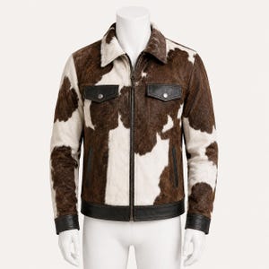 Men's Brown Leather Jacket, Vintage Cowhide Western Jacket, Distressed Patchwork Motorcycle Coat