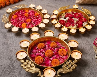 Royal Lotus Cutwork Urli - Gold Metal Floating Flower Decor