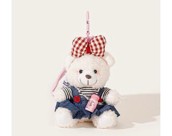 Cute Mini Teddy Bear Plush Bag Charm, Handmade Kawaii Bear Keychain, Original Design Luxury Style Backpack Pendant, Small Gift for Her