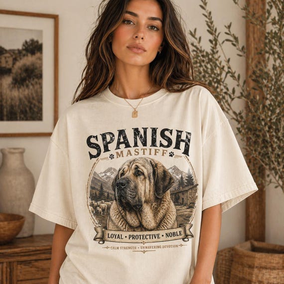 Vintage Spanish Mastiff Comfort Colors Shirt, Mastiff Dog Lover Gift, Vintage Dog Breed Shirt, Large Guardian Dog Tee, Rustic Farm Dog Shirt
