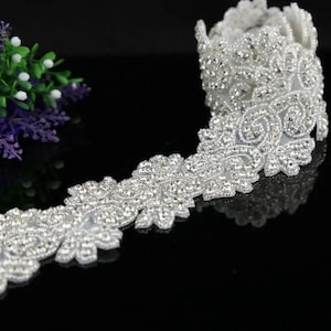 Hotfix Rhinestone Trim, 1yard 5cm, Iron-On Crystal Lace Applique for Wedding Dresses, Sashes, Gowns, Bridal and Handmade Garment Decorations