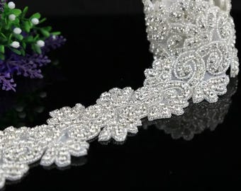 Hotfix Rhinestone Trim, 1yard 5cm, Iron-On Crystal Lace Applique for Wedding Dresses, Sashes, Gowns, Bridal and Handmade Garment Decorations