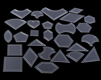 Plantilla de patchwork acrílica, 54 piezas, plantilla de acolchado transparente para costura, corte de tela, confección y manualidades, múltiples formas.