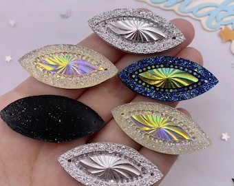 Resin Rhinestone Flatback, Horse Eye Shape, Sew-on Applique (8pcs)