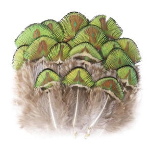 20/50Pcs Natural Green Gold Peacock Feathers 3-8cm, Loose Peacock Plumage, Small Feathers for Crafts, Natural Shiny Color, Craft Material