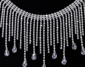 Crystal Glitter Tassel Claw Chain, 90cm, Clear Rhinestone Trim for Sewing, DIY Craft, Jewelry, Wedding Dress, Skirt, and Garment Decorations