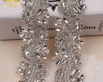 Rhinestone Crystal Applique Trim, 1yard 3.4cm, Hotfix Beaded Lace, Wedding Dress Sash, Bridal Headband, Sewing Decoration for Gowns & Crafts