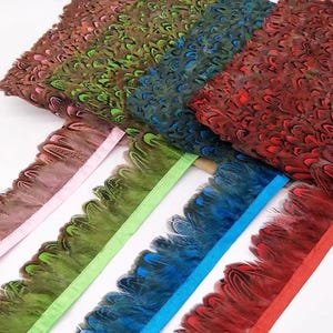 Natural Pheasant Feather Trim 10Yards for Wedding Dress Skirt Party Clothing Decoration DIY Feather Ribbon Making Craft, Feather Trim Fringe