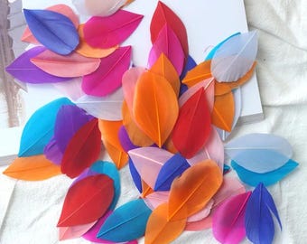 Plumas de cisne naturales (50-100 unidades, 5-8 cm), plumas de colores, para manualidades, abanicos, pendientes, adornos para sombreros y decoración de tartas de boda.