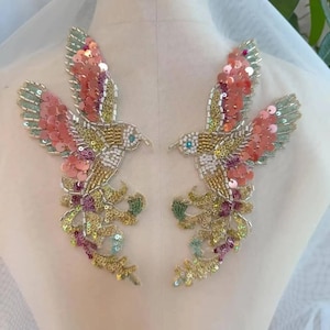 Bird Sequins Patches,  2pcs Shiny Embellishment for Iron-on Clothing, Fashion Costume, Bags, Jackets, DIY Craft Project