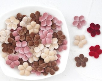 Velvet Flower Patches, 100pcs, 3D Design, Soft Embellishment for Clothing Applique , Girl Headwear, Bags, Doll Making, DIY Craft Projects