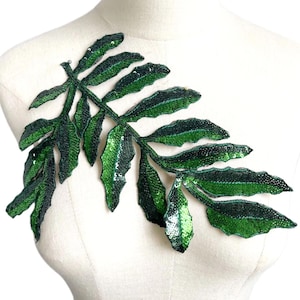 Iron-on Sequined Leaf Design Patch, Green Applique Embellishment for Clothing, Costumes, Bags, Jackets, Hats, Iron-on DIY Craft Projects