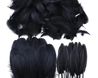 Black Goose Feathers Decoration 50 Pcs for Crafts DIY Jewelry Making Accessory, Natural Goose Plumes Wholesale 3-7 inch, Plume Feather Decor