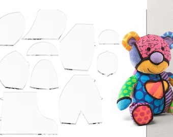 Memory Bear Template, 10pcs, Acrylic Animal Stencil for DIY Quilting, Fabric Cutting, Kids Craft Project, Create your Own, Sewing Pattern