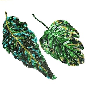 Iron-on Sequined Leaf Design Patch, Shiny Applique for Clothing, Costumes, Bags, Jackets, Hats, Iron-on DIY Craft Projects Embellishment