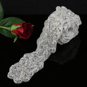 Handmade Rhinestone Applique Trim, 1yard 5cm, Hotfix Iron-On Crystal Embellishment for DIY Wedding Dress, Sash, Veil, and Bridal Accessories