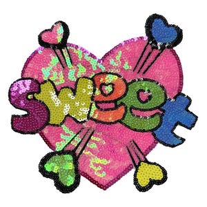 Sweet Heart Iron-On Embroidered Patch, Stylish, Shiny Sequins for Jackets, Jeans, Backpacks Applique, DIY Fashion, Heat Transfer Accessory