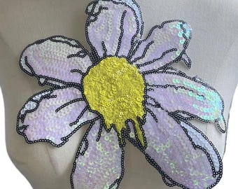 Sequined Flower Design Patch, Sparkling Floral Applique Embellishment for Clothing, Costumes, Bags, Jackets, Hats, Iron-on DIY Craft Project