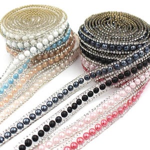 Pearl Rhinestone Chain Trim, Hot fix Bling Tape,  for DIY Fashion, Wedding Dress Embellishment, Bridal Gowns, and Customized  Sewing Project