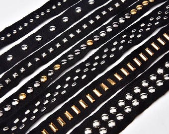 Rivet Ribbon Trim, 5 Yards, Black Punk Style for Dresses, Collar, Hem, Costumes Overlay, and DIY Craft Decorations, Sewing Embellishments