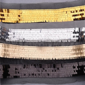 Luxurious Shiny Sequin Trim Ribbon, 1 Yard, Sparkling Decorative Craft Embellishment, for Sewing, Costumes, Dresses, Curtain Paillette Onlay