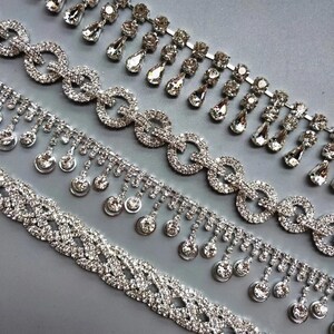 Crystal Rhinestone Trim, 30cm, Strong Ribbon Chain for DIY Craft, Wedding Decoration, Gift Wrapping, Curtains, Jewelry, Bedding Applique
