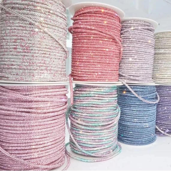 Glass Rhinestone Cord, 5 Yards, Flexible Rope for DIY Craft Project, Dance Costume, Wedding Dress, Shoes Drawstring, Trimming Accessories