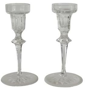 Pair of 1970s Modern Cut Crystal Glass Candlesticks