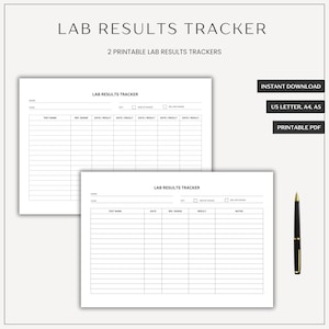 Labor Ergebnisse Tracker ausdrucken - Medizinischer Testlog, Organisator für Gesundheitsdaten, Blutbild, sofortiger Download, ausfüllbares PDF