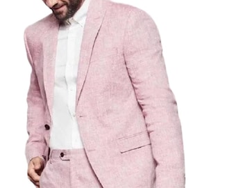 Pink Linen Suit – Men's Slim Fit Summer Wedding Blazer & Trouser Set