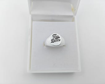 Till Death Gothic Engraved Ring – Custom Promise Band in Silver & Gold