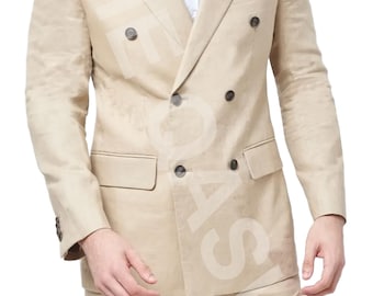 Beige Linen Suit – Men's Classic Slim Fit Wedding Blazer & Trouser Set