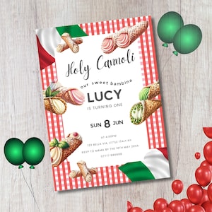 Holy Cannoli 1st Birthday Invitation, Digital Editable Pasta Invite, Fun Italian Kids Party Evite