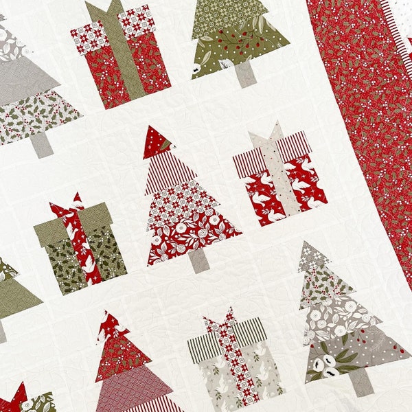 Modèle de courtepointe d’arbres de Noël et de cadeaux | Souhaits de Noël | PDF | Le panier à motifs | Margot Languedoc Designs