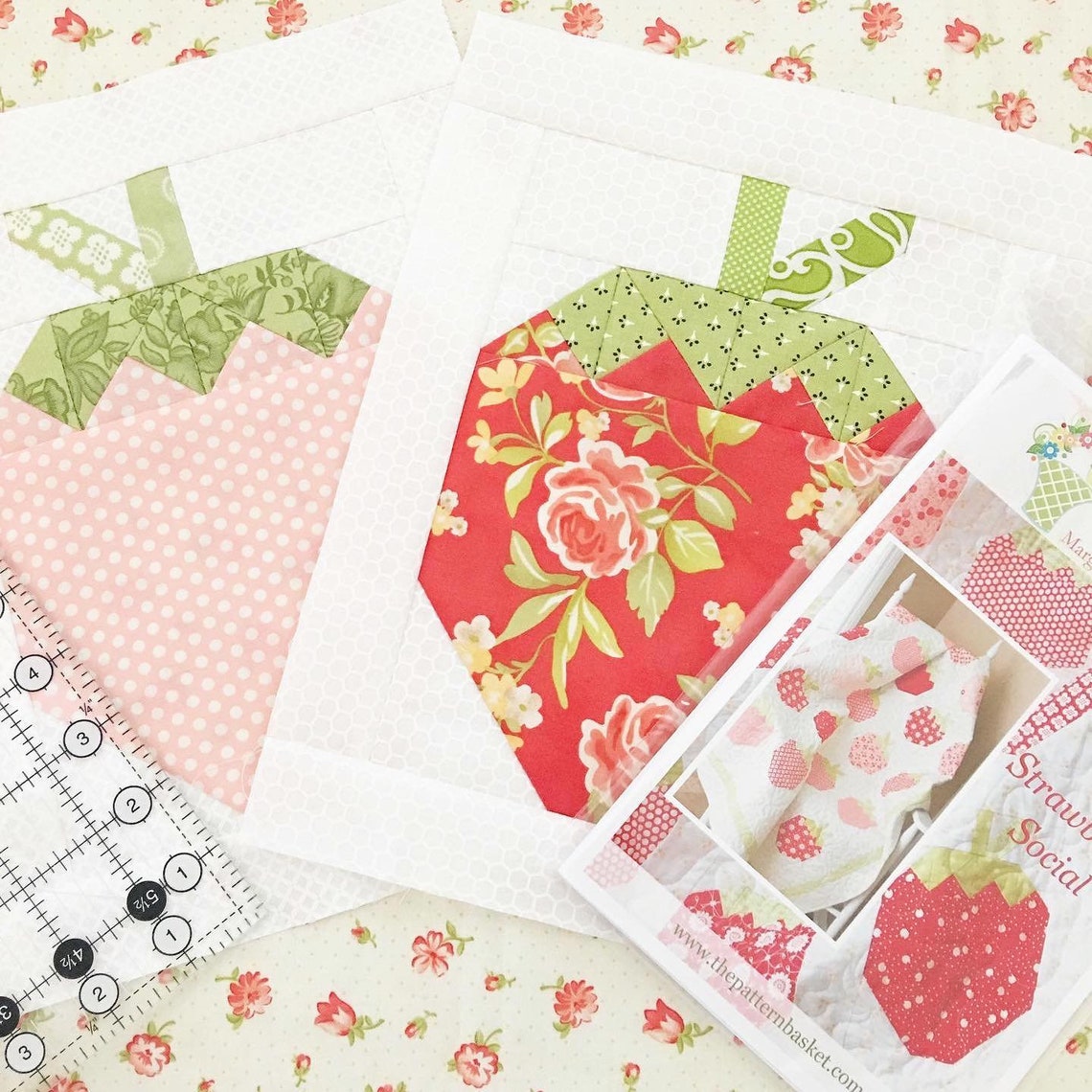 Strawberry Social Quilt Pattern PDF the Pattern Basket Etsy