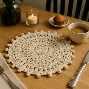 Crochet Round Placemat PDF Pattern: Boho Modern Mandala Cotton Table Decor