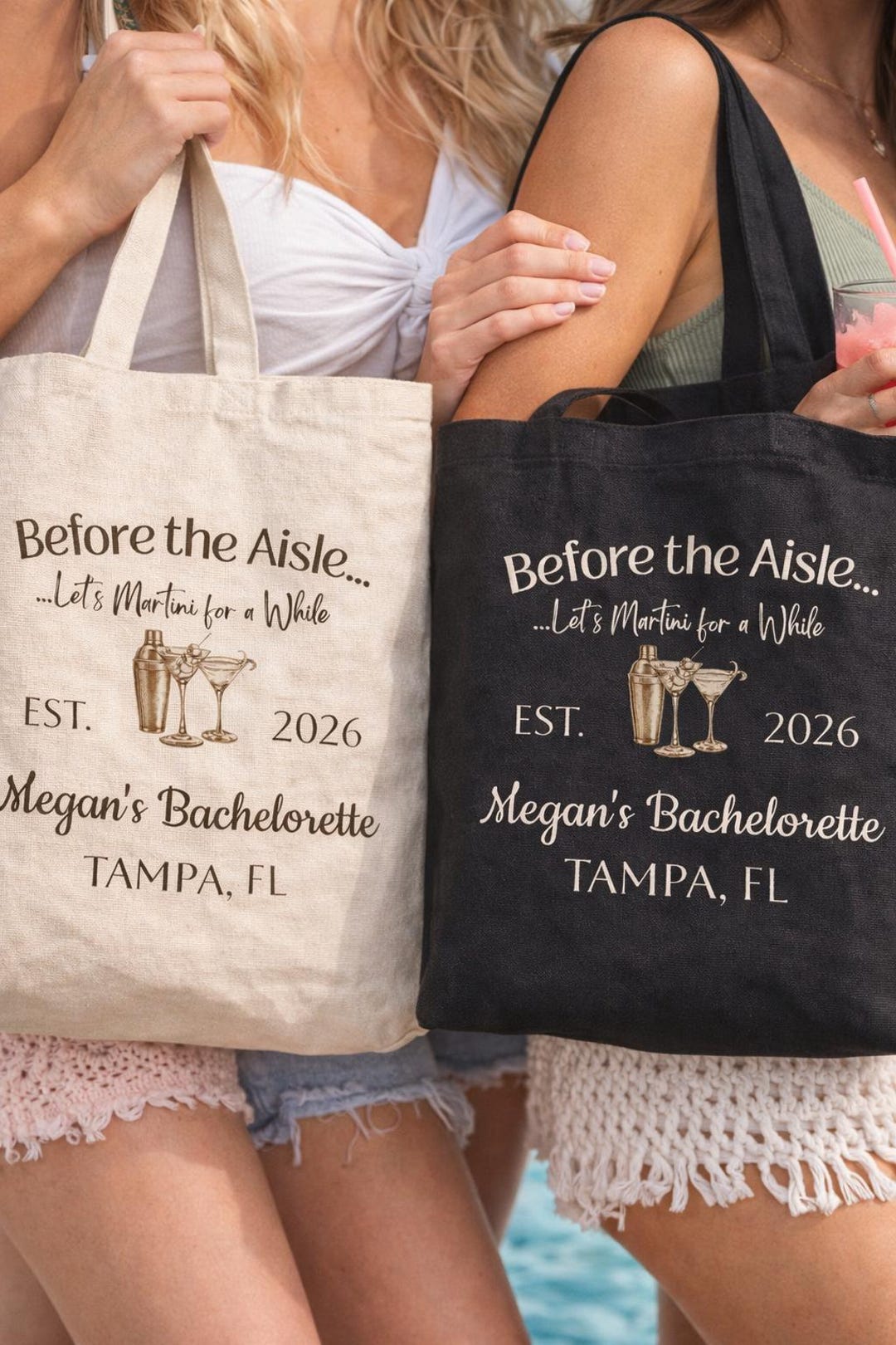 Personalized Martini Bachelorette Tote Bag | Location Name & Year - Etsy